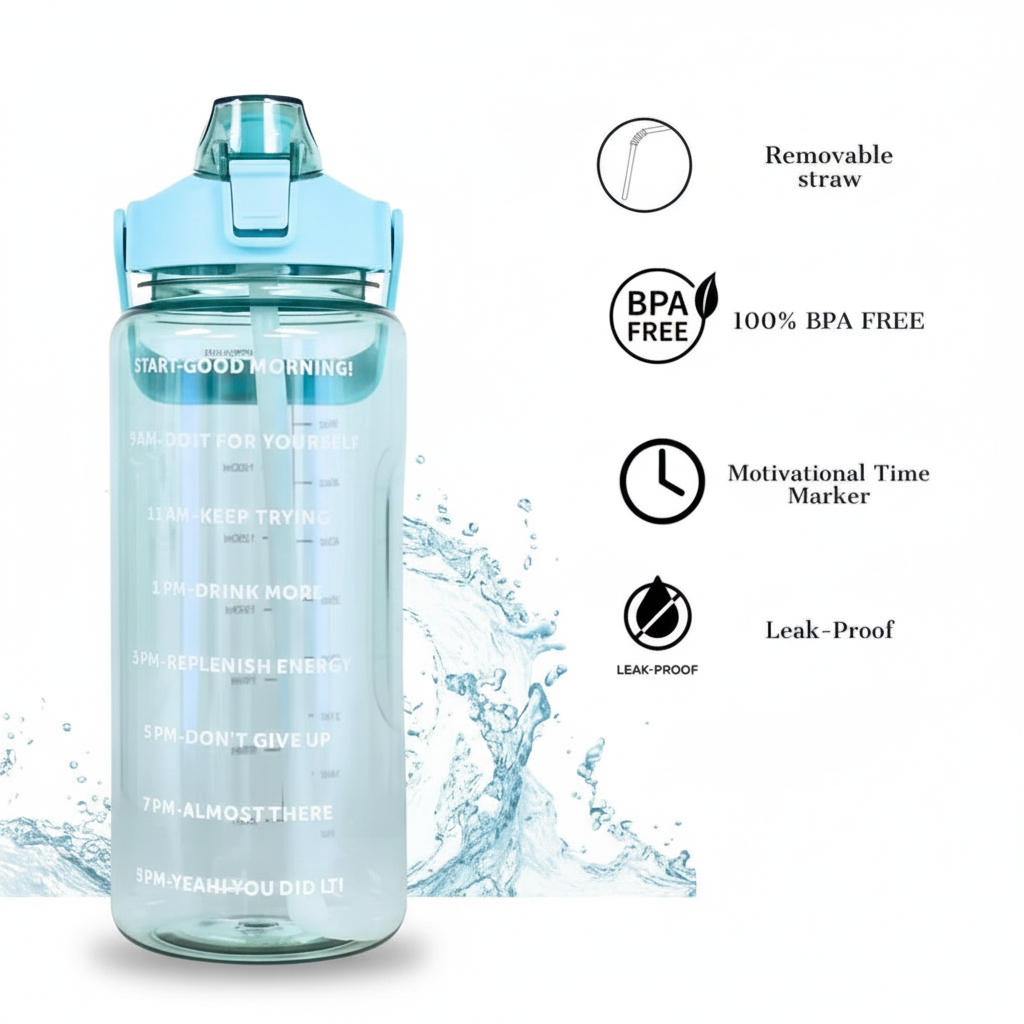 2L Water Bottle With Straw Large Capacity Sports Water Bottle